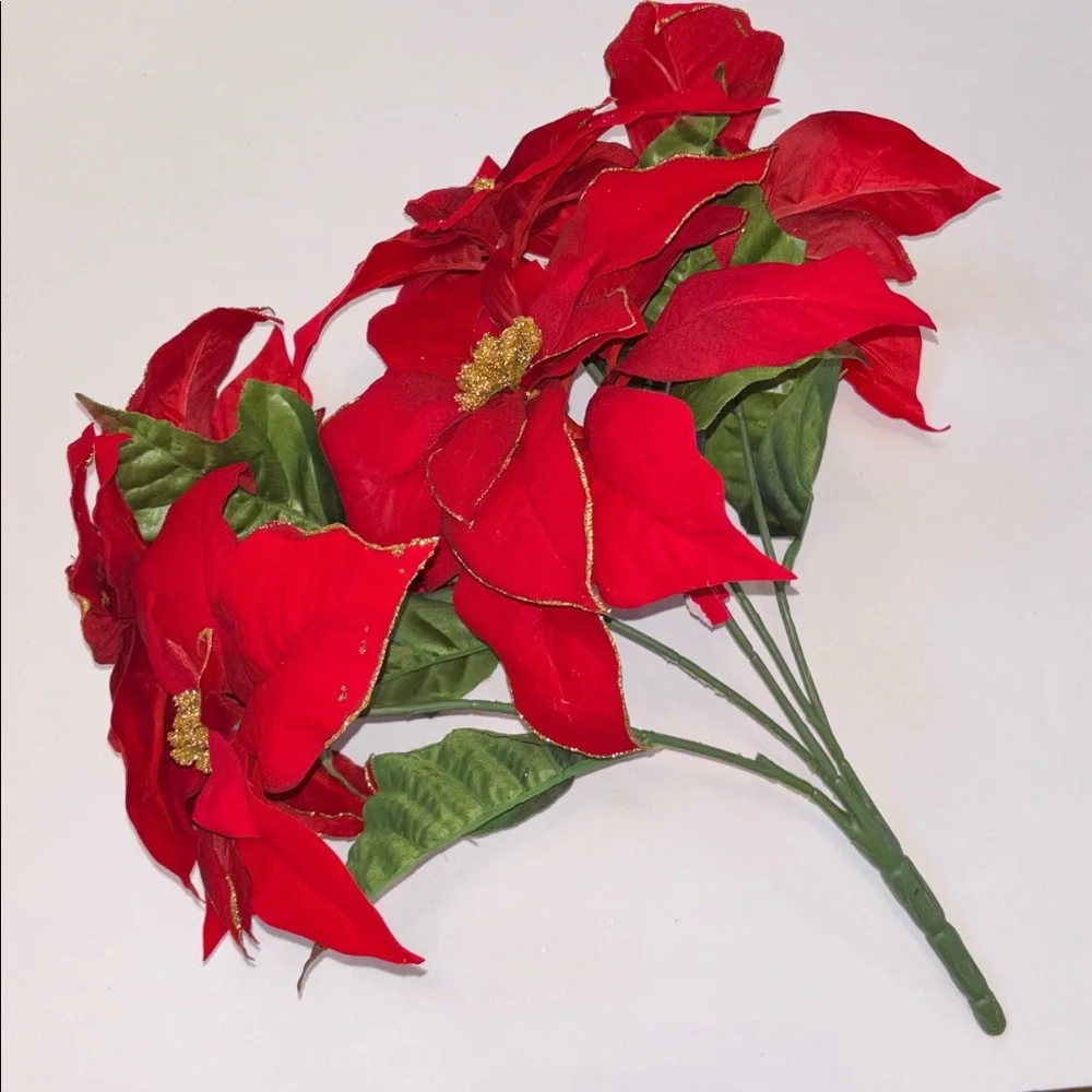 Poinsettia with GOLD ACCENTS FAUX POINSETTIA WITH GOLD TRIM Red CHRISTMAS